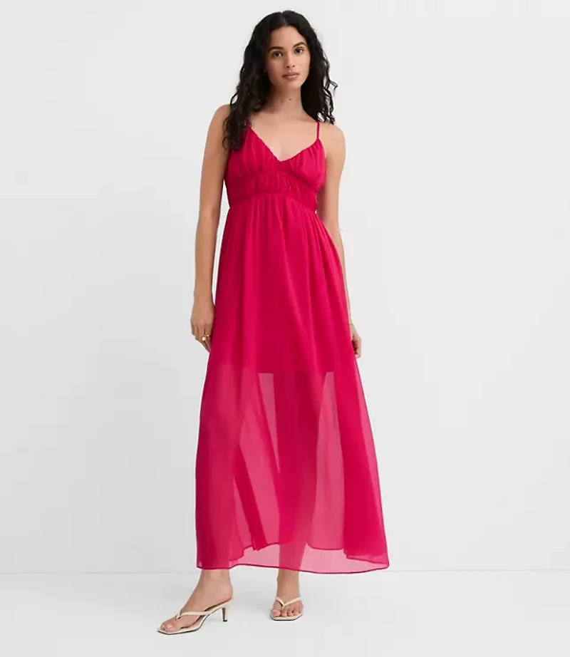 Petite Smocked Strappy Maxi Pocket Dress