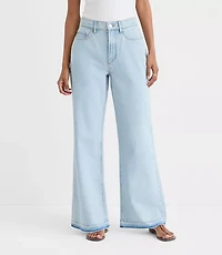 Rivete Unpicked High Rise Wide Leg Jeans in Wave Wash