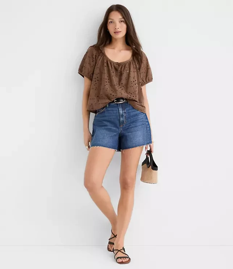 Petite Eyelet Puff Sleeve Blouse