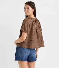 Petite Eyelet Puff Sleeve Blouse