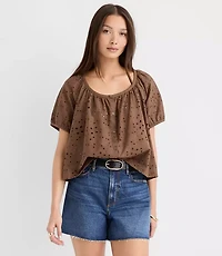 Petite Eyelet Puff Sleeve Blouse