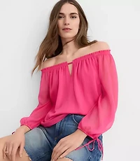 Petite Tie Cuff Off The Shoulder Blouse