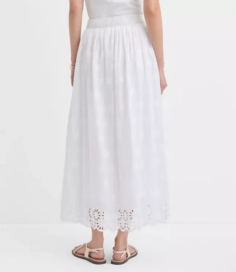 Scalloped Eyelet Pull On Midi Pocket Skirt