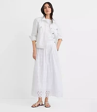 Scalloped Eyelet Pull On Midi Pocket Skirt