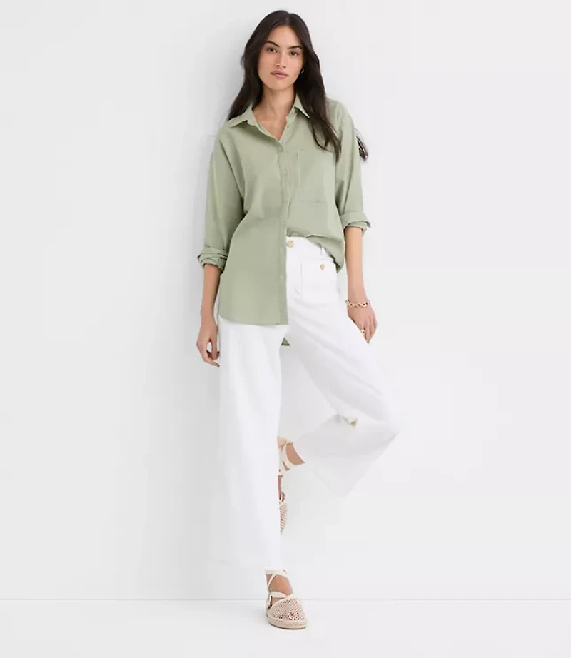 Petite Linen Cotton Everyday Oversized Pocket Shirt
