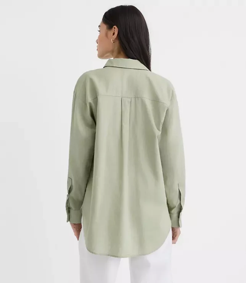 Petite Linen Cotton Everyday Oversized Pocket Shirt