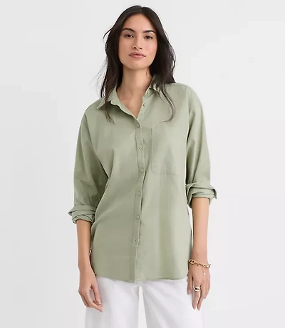 Petite Linen Cotton Everyday Oversized Pocket Shirt