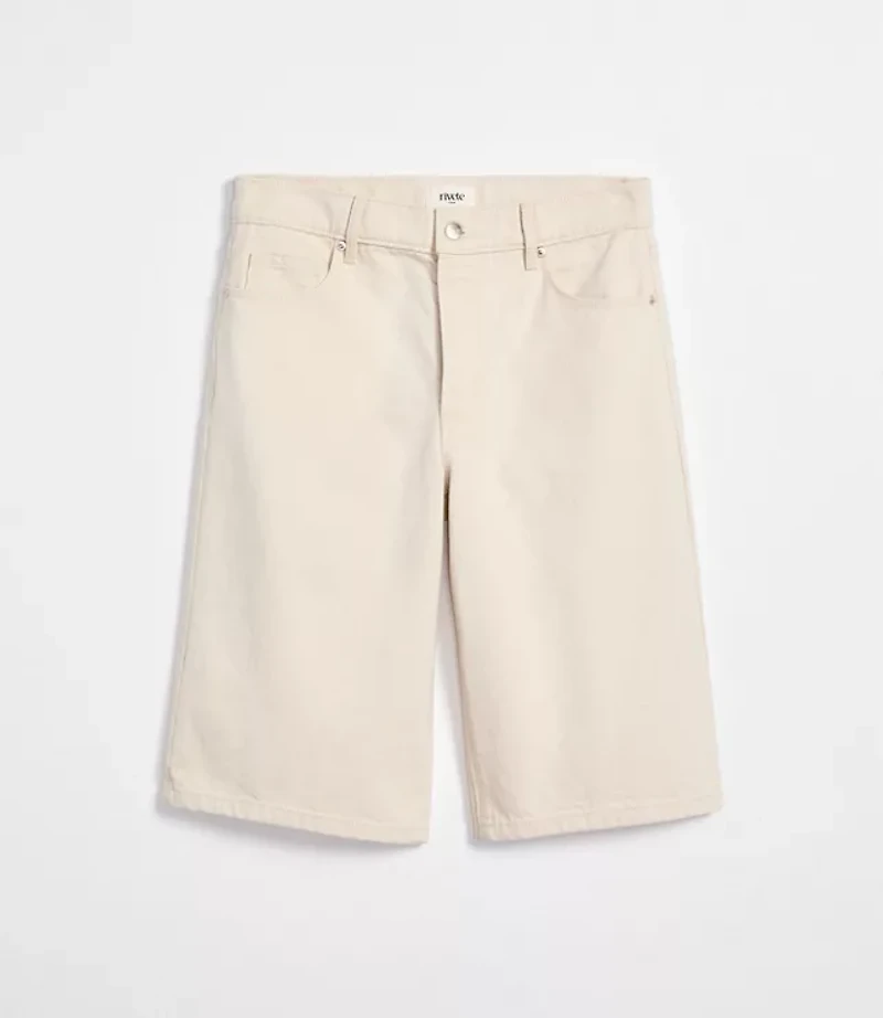 Rivete Curvy High Rise Denim Bermuda Shorts Ivory