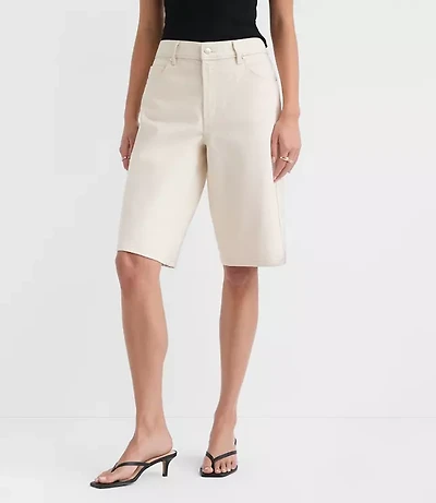 Rivete Curvy High Rise Denim Bermuda Shorts Ivory
