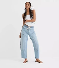 Rivete Utility High Rise Barrel Jeans Light Wash Indigo