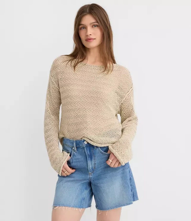 Petite Shimmer Open Stitch Boatneck Sweater