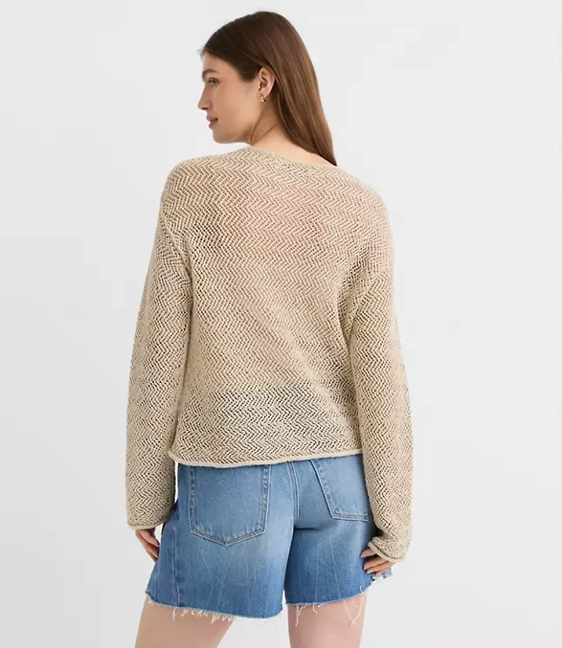 Petite Shimmer Open Stitch Boatneck Sweater