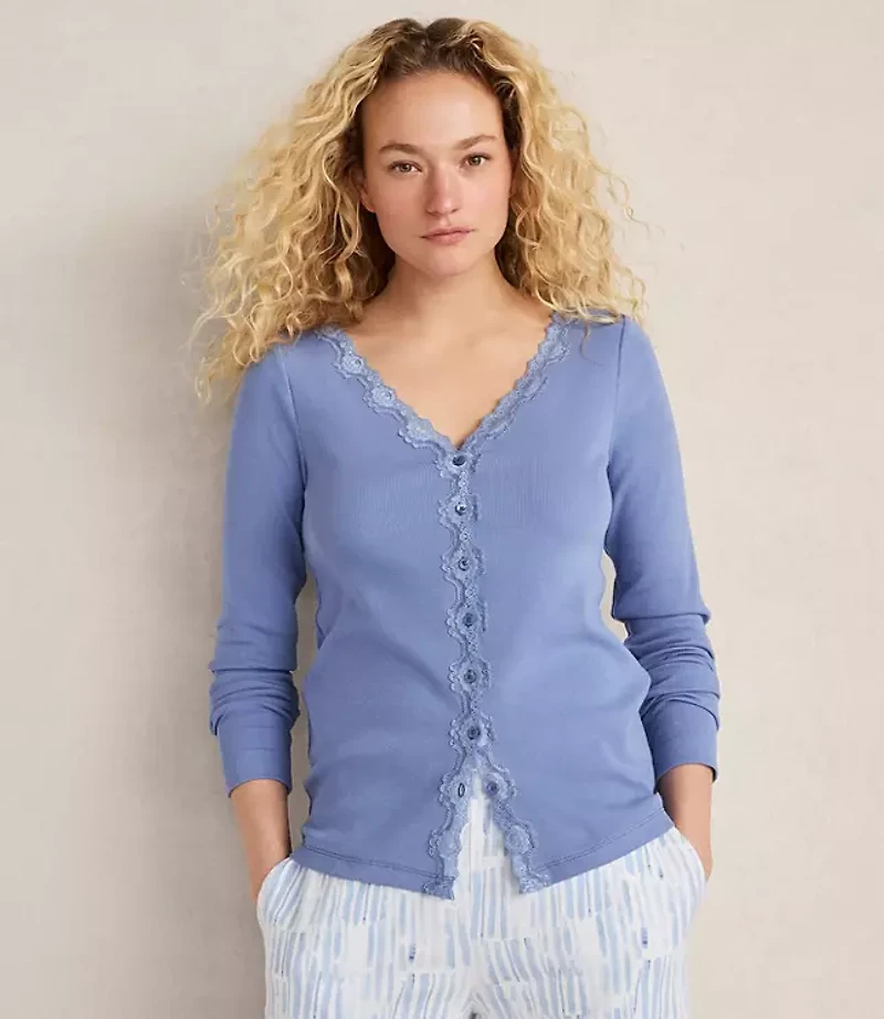 Haven Well Within Organic Cotton Rib Knit Lace Cardigan