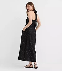 Petite Dotted Linen Cotton Midi Pocket Halter Dress