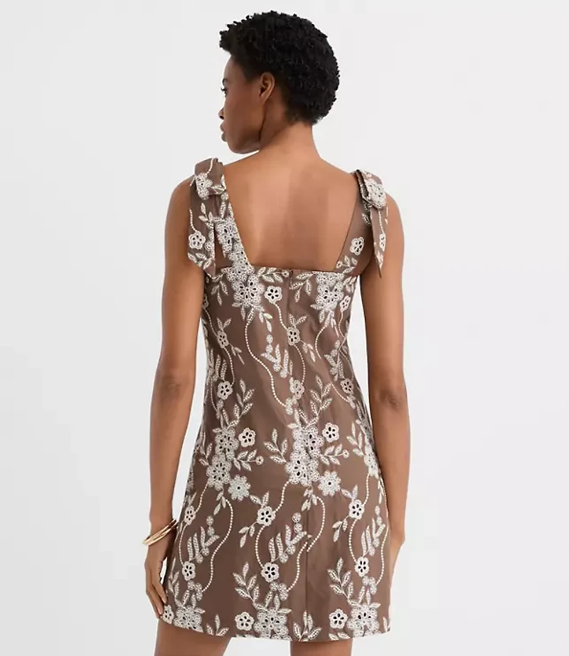 Floral Eyelet Tie Strap Mini Dress