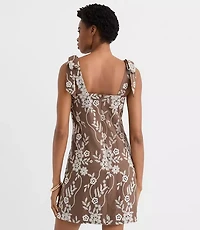 Floral Eyelet Tie Strap Mini Dress