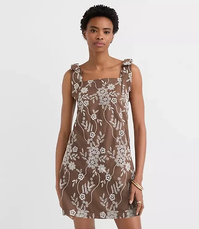 Floral Eyelet Tie Strap Mini Dress