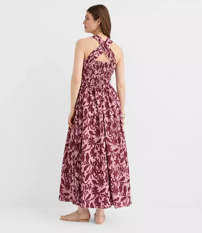 Petite Hibiscus Smocked Maxi Halter Dress