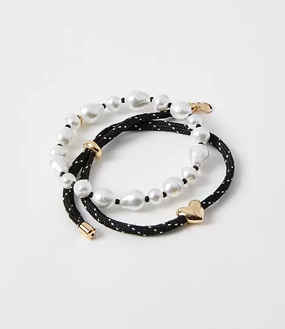 Pearlized Heart Rope Bracelet Set