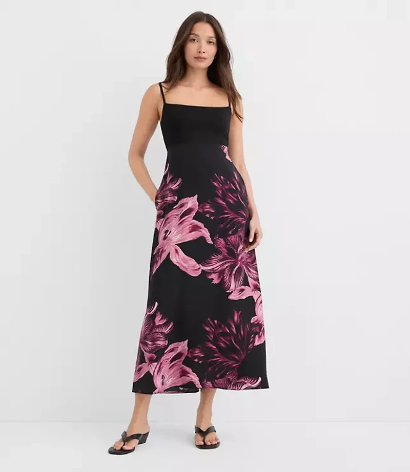 Petite Lily Mixed Media Strappy Midi Pocket Dress
