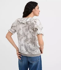 Floral Toile Pintucked Ruffle Blouse