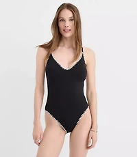 LOFT Beach Whipstitched V-Neck One Piece Swimsuit