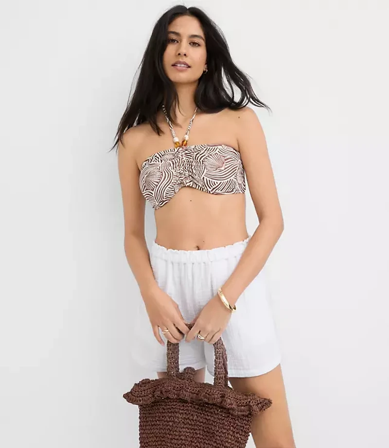 LOFT Beach Seashell Beaded Ruched Halter Bandeau Bikini Top