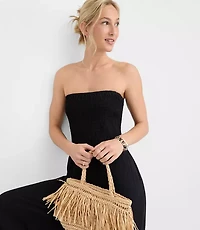 LOFT Beach Triple Cloth Smocked Mixed Media Jumpsuit