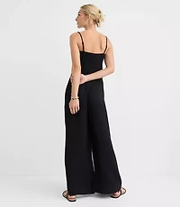 LOFT Beach Triple Cloth Smocked Mixed Media Jumpsuit