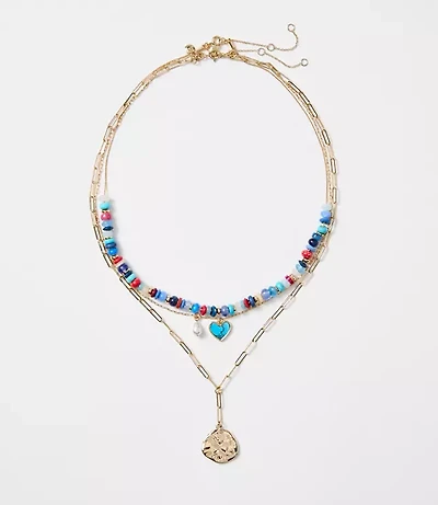 Pearlized Heart Coin Layered Necklace Set