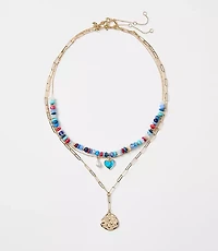 Pearlized Heart Coin Layered Necklace Set