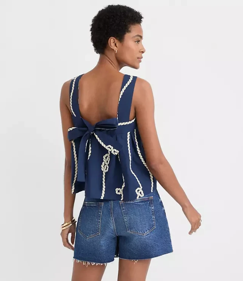 Petite Rope Poplin Tie Back Pleated Tank Top