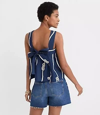 Petite Rope Poplin Tie Back Pleated Tank Top