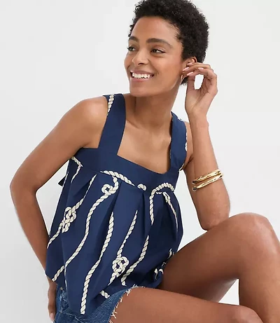 Petite Rope Poplin Tie Back Pleated Tank Top
