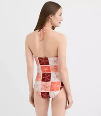 LOFT Beach Starfish Beaded Ruched Halter One Piece Swimsuit