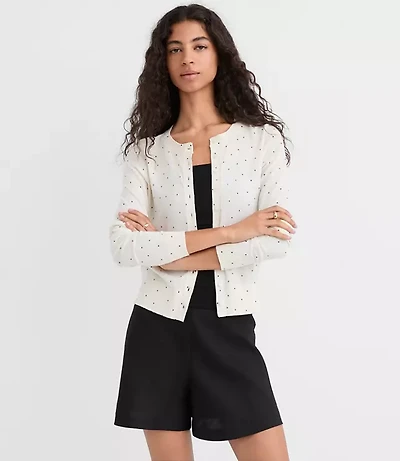Petite Dotted Modern Crew Neck Cardigan