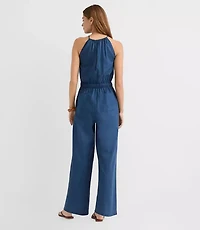 LOFT Beach Rope Tie Linen Cotton Halter Jumpsuit