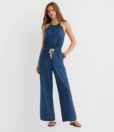 LOFT Beach Rope Tie Linen Cotton Halter Jumpsuit