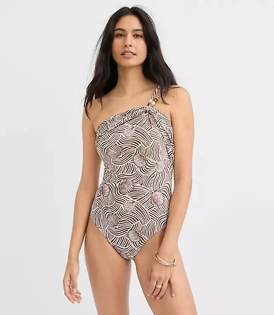 LOFT Beach Seashell Beaded One Shoulder Piece Swimsuit