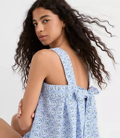 Mosaic Poplin Tie Back Pleated Tank Top