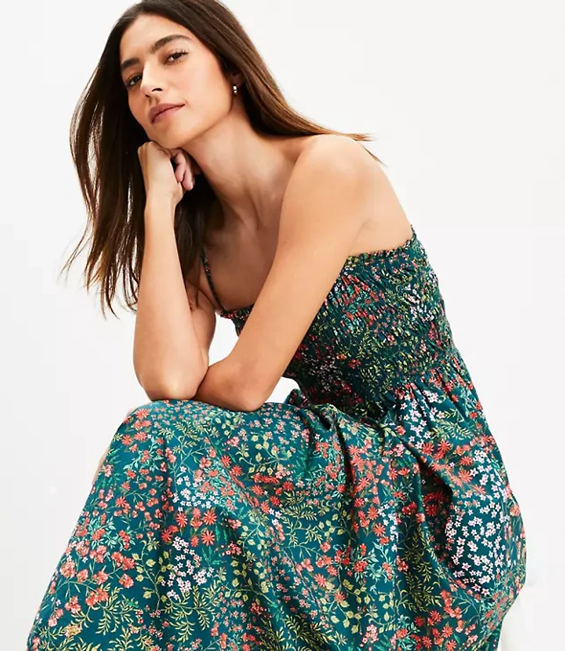 Garden Poplin Smocked Strappy Maxi Pocket Dress