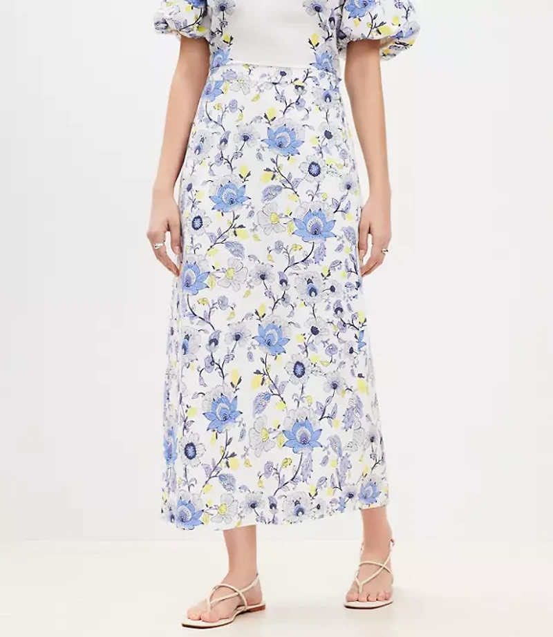 Petite Garden Linen Blend Midi Skirt