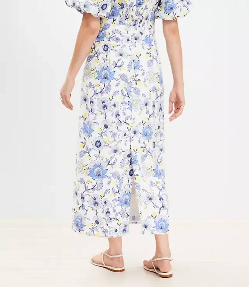 Petite Garden Linen Blend Midi Skirt
