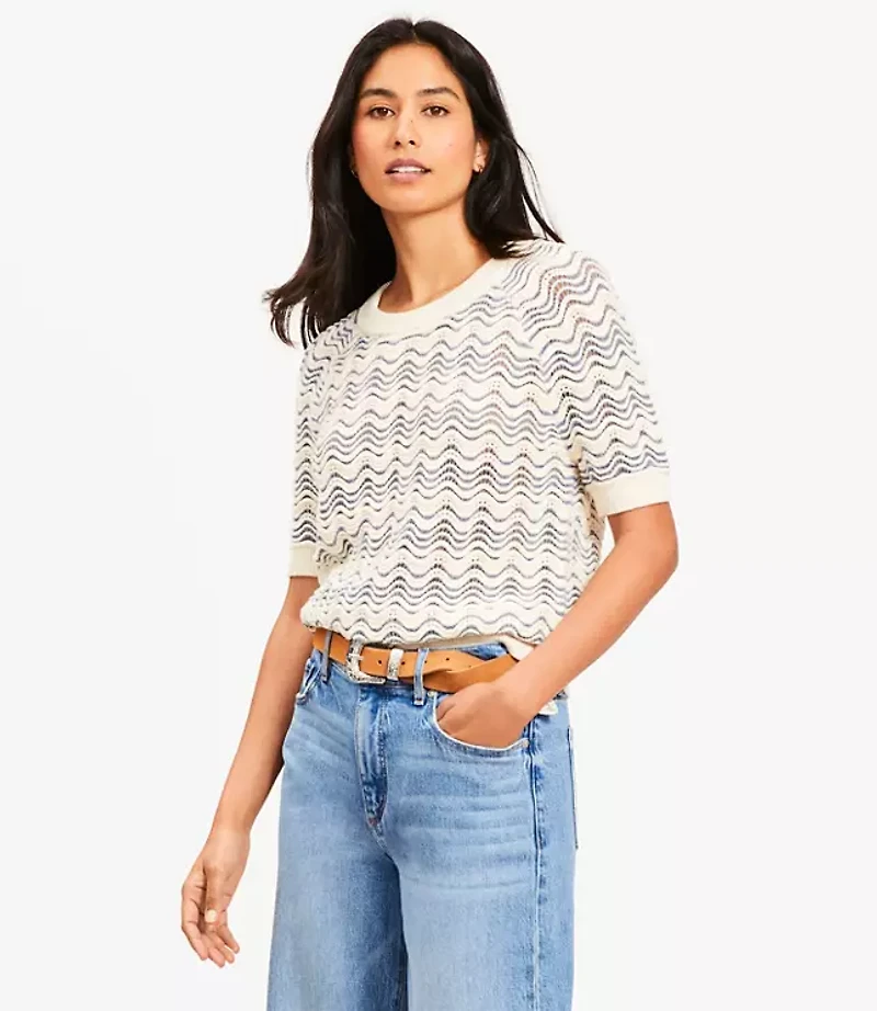 Wavy Stitch Raglan Sweater Tee