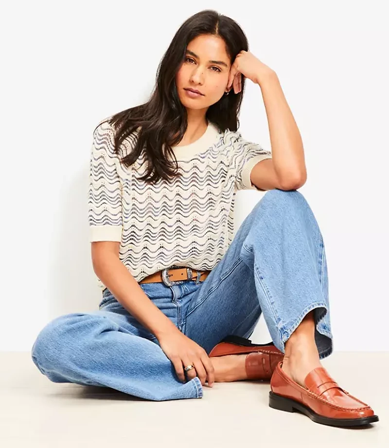Wavy Stitch Raglan Sweater Tee