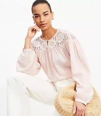 Petite Floral Crochet Yoke Blouse