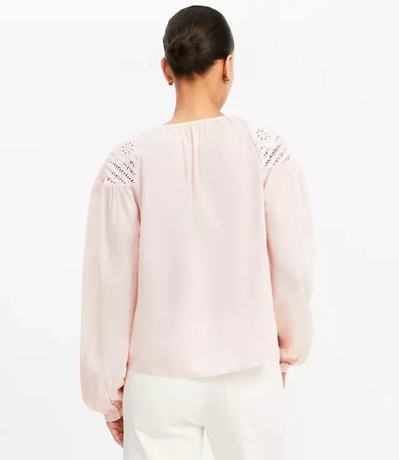 Petite Floral Crochet Yoke Blouse