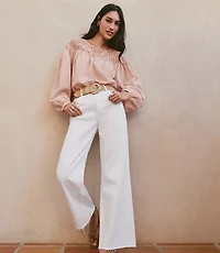 Petite Floral Crochet Yoke Blouse