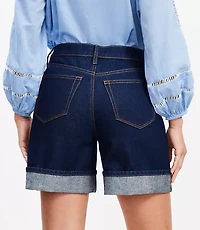Petite Curvy A-Line High Rise Denim Shorts Rinse Wash