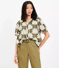 Petite Palm Bubble Sleeve Blouse